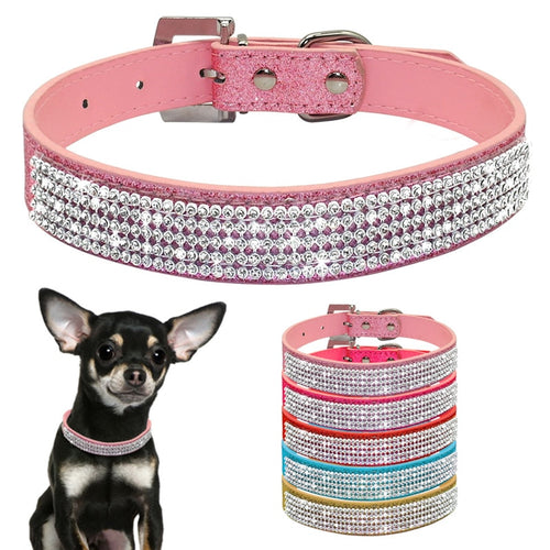 Bling Rhinestone Leather Collar